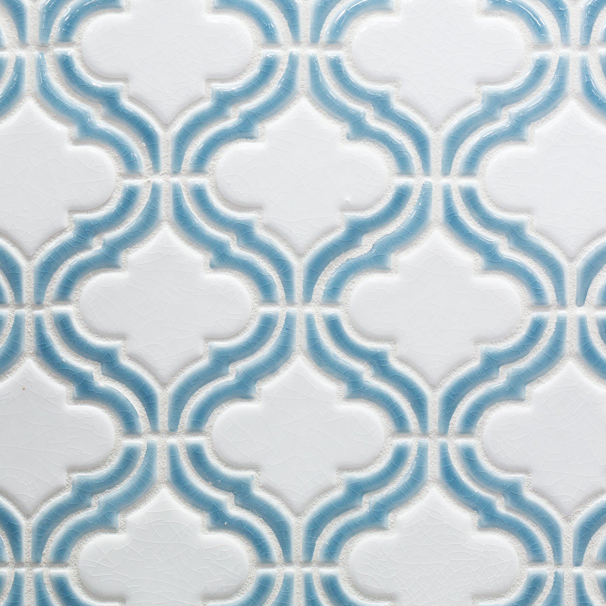 Sea Blue Frame Arabesque Porcelain Mosaic - 12 x 12 - 100341601 | Floor ...